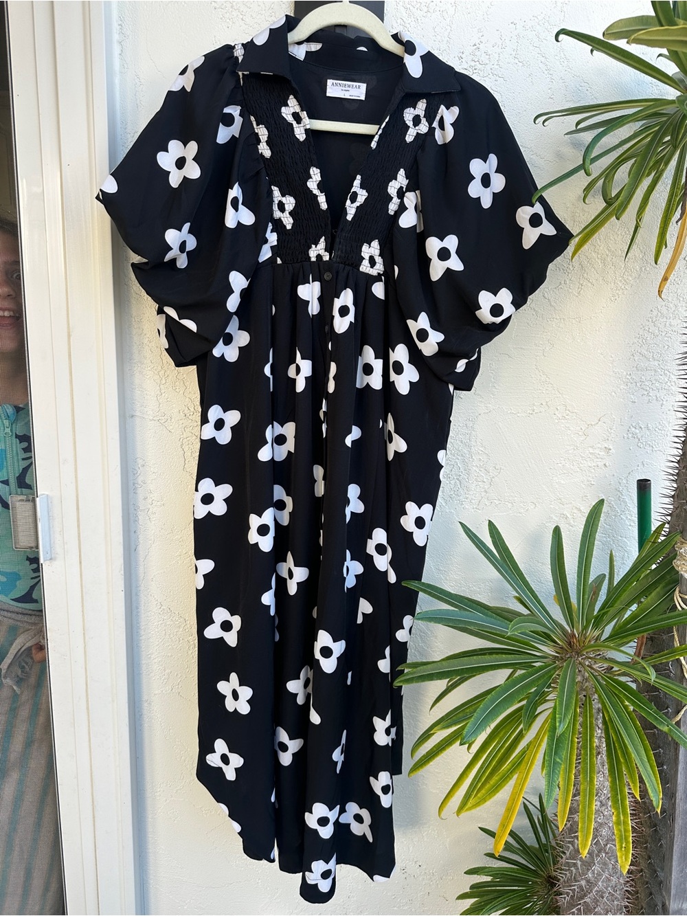 Anthropologie (Anniewear Los Angeles) Black Dress with White Floral Pattern, L - Picture 4 of 8